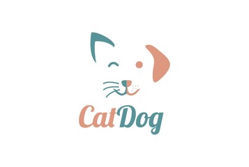 Simple Cute Dog and Cat Face for Pet Store or Clinic Logo Design Vector