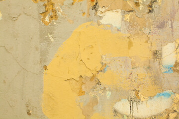 Dirty yellow background. Abstract old grunge decorative stucco wall surface