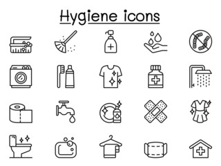 Cleaning icon set in thin line style