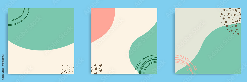 Sticker set of abstract organic fluid background template and layout in square shape for multipurpose usage 