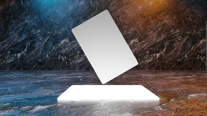 white floating card on light box