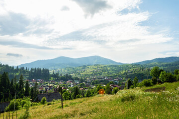 Nice view of the mountain village. Slavsk. Carpathians. Ukraine.