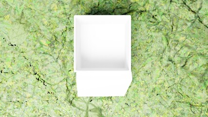 white box with grass background