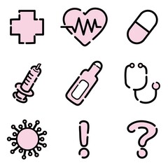 アイコンセット01（ピンク・病院、医療関係で使えるかわいいアイコンセット）