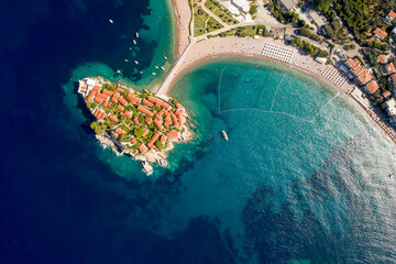 Aerial view at Sveti Stefan islet in Montenegro
