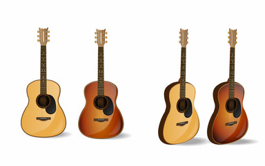 Classical acoustic guitar. Isolated silhouette classic guitar. Vector illustration. Classical wooden guitar. String plucked musical instrument. Acoustic guitars. Isolated on white background