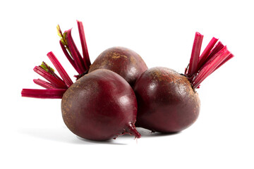 Whole red beetroot on white background.