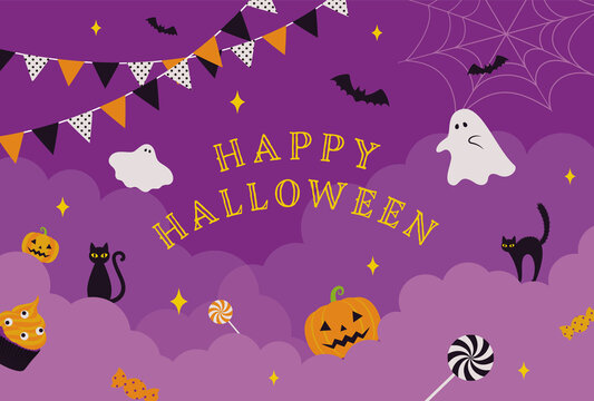 vector background with halloween illustrations for banners, cards, flyers, social media wallpapers, etc.