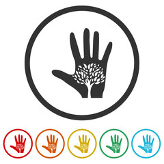 Tree in hand ring icon color set