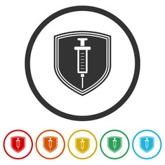 Vaccination protection shield ring icon color set