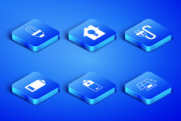 Set Solar energy panel, LED light bulb, Battery, Smart house and and Electric plug icon. Vector