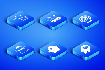 Set Comet falling down fast, Great Bear constellation, Asteroid, UFO flying spaceship, Mars rover and Radar icon. Vector