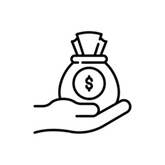 Dollar bag vector outline icon style illustration. EPS 10 File