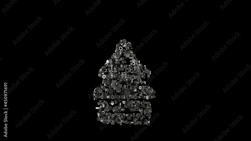 Poster 3d rendering mechanical parts in shape of symbol of air freshener isolated on black background