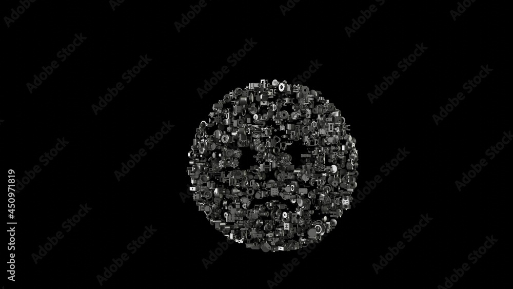 Aufkleber 3d rendering mechanical parts in shape of symbol of angry isolated on black background