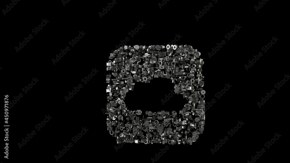 Poster 3d rendering mechanical parts in shape of icon of icloud drive app isolated on black background