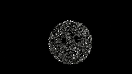 3d rendering mechanical parts in shape of symbol of angry isolated on black background