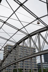 view on modern building from a steel bridge