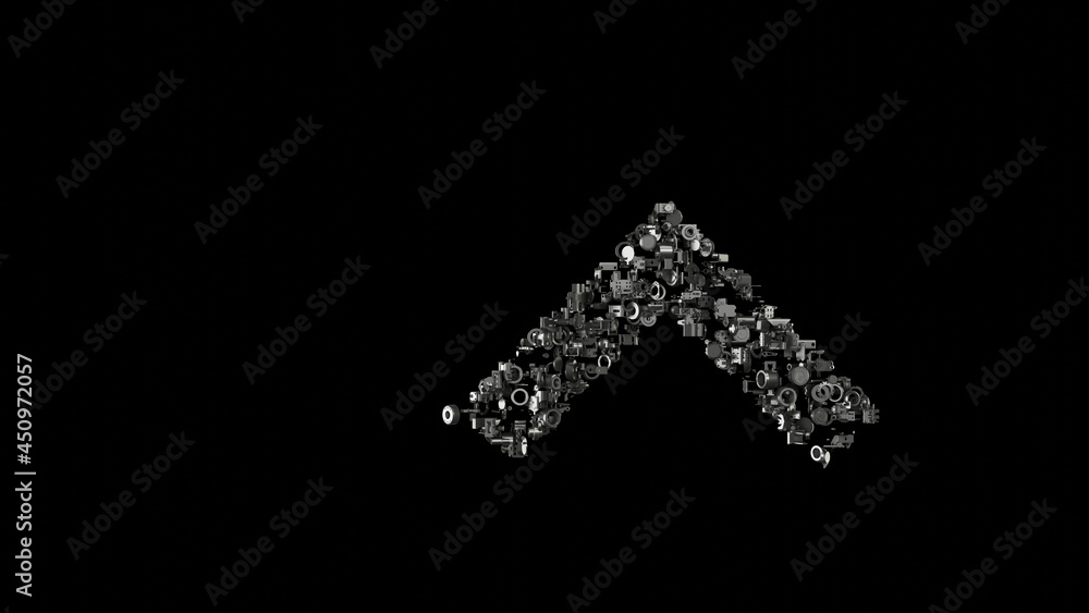 Poster 3d rendering mechanical parts in shape of symbol of up arrows isolated on black background