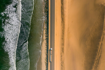 Aerial photo of desert highway. Africa's coastal roads, transport corridors.
