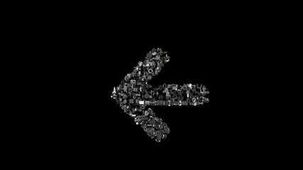 3d rendering mechanical parts in shape of symbol of arrow left isolated on black background