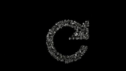 3d rendering mechanical parts in shape of symbol of refresh arrow isolated on black background