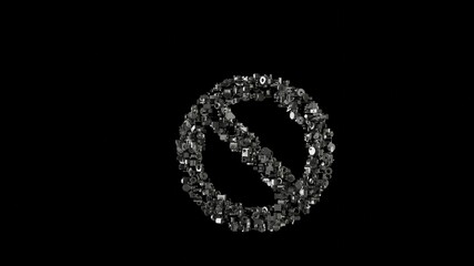 3d rendering mechanical parts in shape of symbol of ban isolated on black background