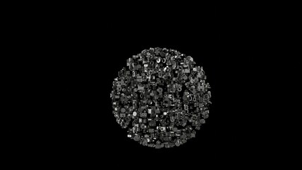 3d rendering mechanical parts in shape of symbol of baseball ball isolated on black background