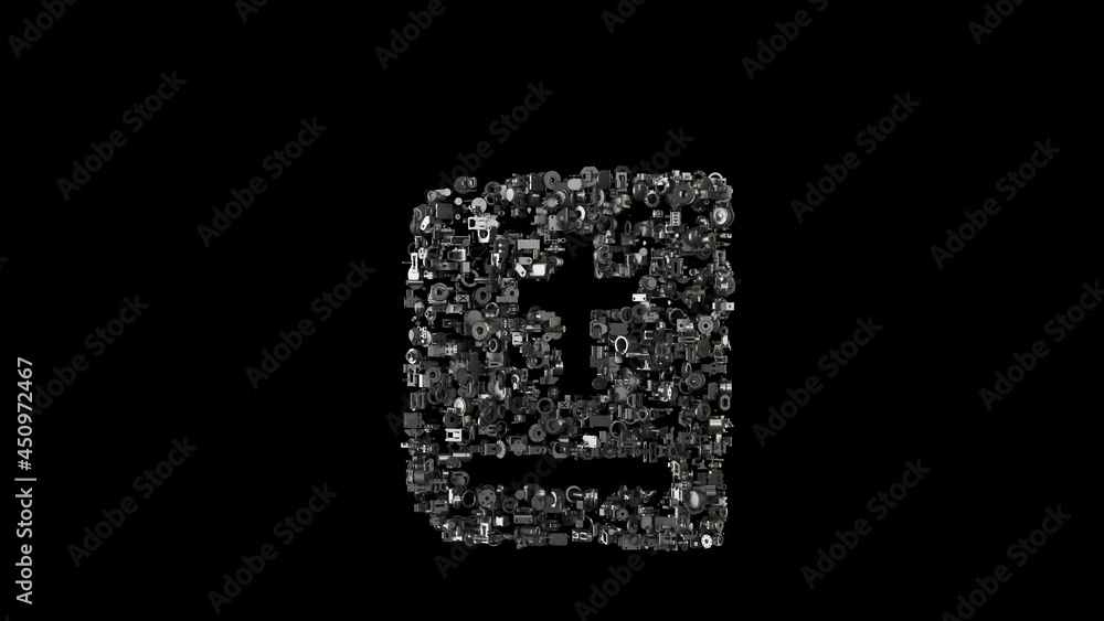 Poster 3d rendering mechanical parts in shape of symbol of bible isolated on black background