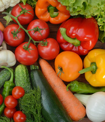 Colorful set organic food. Fresh raw vegetables. Healthy vegetarian food.Vegetarian eating concept.Top view.Flat lay