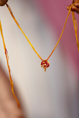 Fototapeta premium Indian traditional Mangalashuthra, Portrait blur background