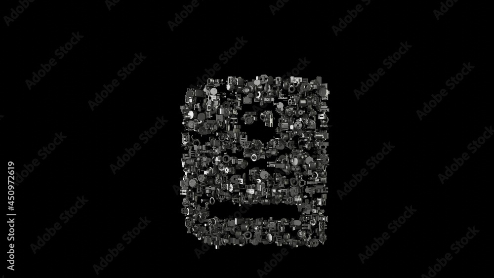 Poster 3d rendering mechanical parts in shape of symbol of book dead isolated on black background