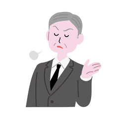 呆れて溜息をつくスーツの中高年男性