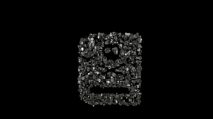 3d rendering mechanical parts in shape of symbol of book dead isolated on black background
