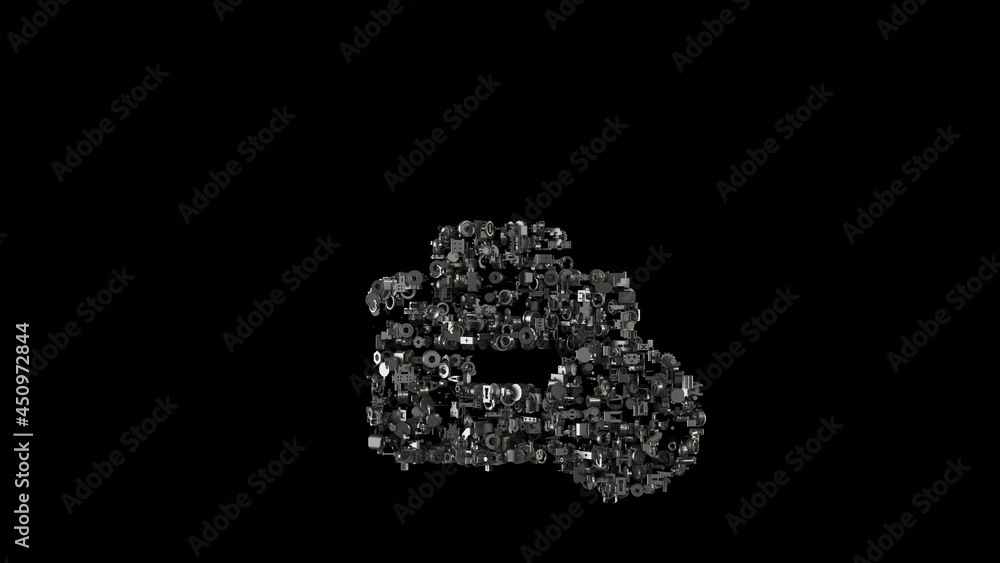 Aufkleber 3d rendering mechanical parts in shape of symbol of business time isolated on black background