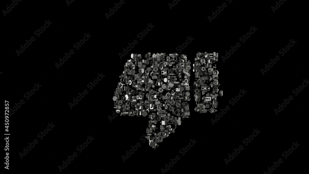 Poster 3d rendering mechanical parts in shape of symbol of thumbs down isolated on black background