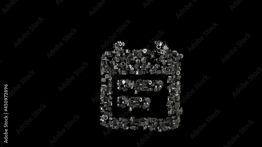 Poster 3d rendering mechanical parts in shape of symbol of calendar isolated on black background