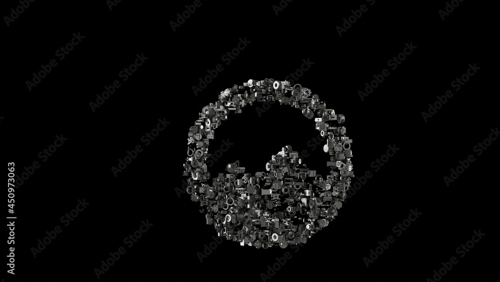 Aufkleber 3d rendering mechanical parts in shape of symbol of circle mountain isolated on black background