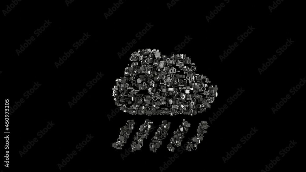 Poster 3d rendering mechanical parts in shape of symbol of cloud showers heavy isolated on black background