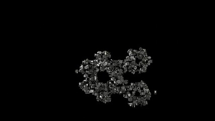 Fototapeta na wymiar 3d rendering mechanical parts in shape of symbol of cogwheels isolated on black background