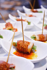buffet party catering with lo hei yu sheng, asian and western cuisine, canapé and butler, dessert and drink halal menu for Chinese new year decoration celebrate fine dining at luxury hotel restaurant