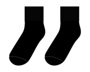 Blank Black Short Socks Template Vector on White Background.