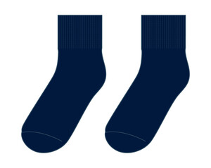 Blank Navy Blue Short Socks Template on White Background, Vector File.