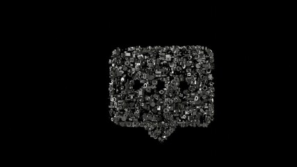 3d rendering mechanical parts in shape of symbol of rounded chat bubble isolated on black background
