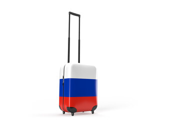 Travel suitcase with the flag of Russia. Travel concept. 3D Rendering