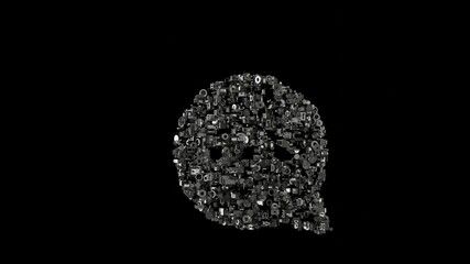 3d rendering mechanical parts in shape of symbol of rounded chat bubble isolated on black background