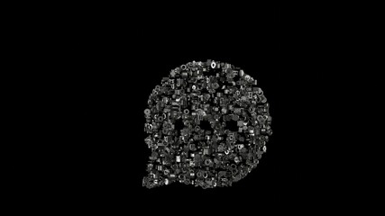 3d rendering mechanical parts in shape of symbol of rounded chat bubble isolated on black background
