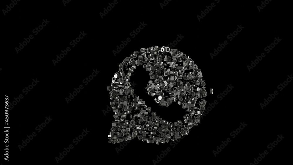 Poster 3d rendering mechanical parts in shape of symbol of communication whatsapp isolated on black backgro