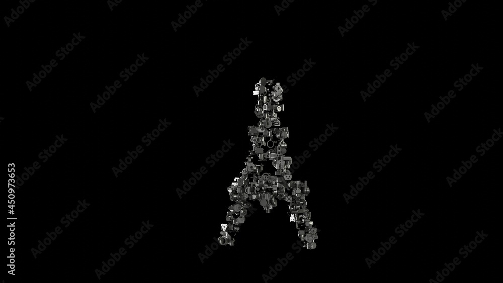 Aufkleber 3d rendering mechanical parts in shape of symbol of compass isolated on black background
