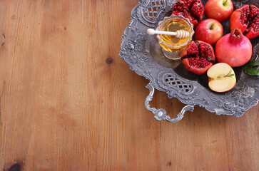 Rosh hashanah (jewish New Year holiday) concept. Traditional symbols